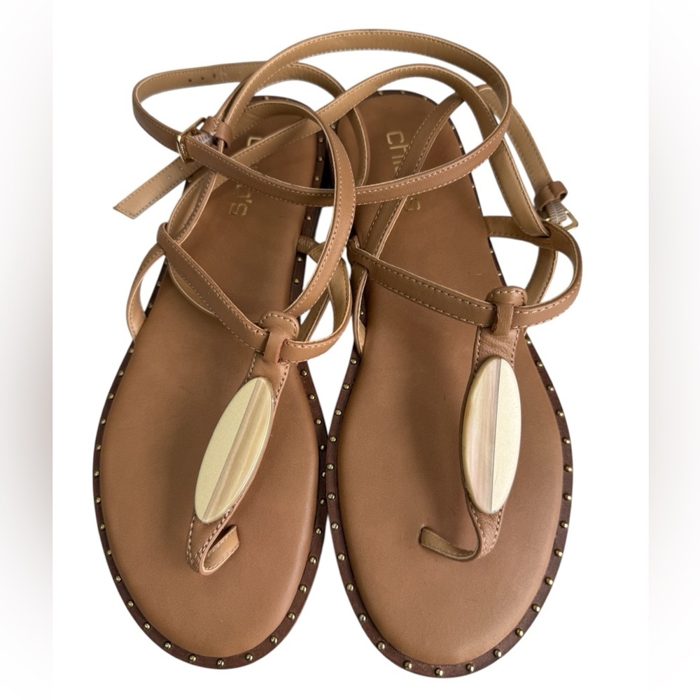 Chico's NWOB Nia Gladiator Gold Beaded Tan Leather Sandal 9M
